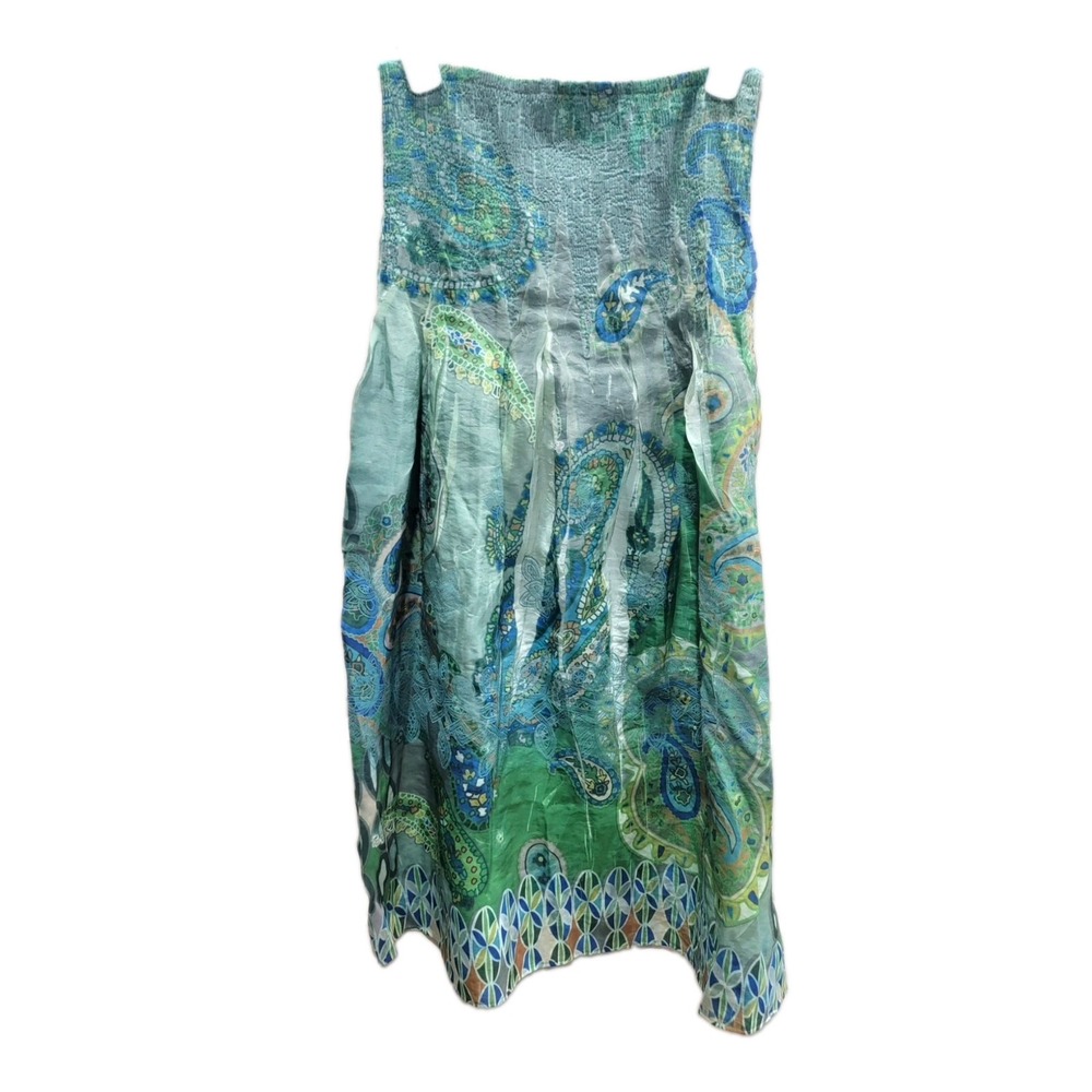 Lapis Green Convertible Dress Maxi Skirt Smocked Paisley Bubble Hem One Size